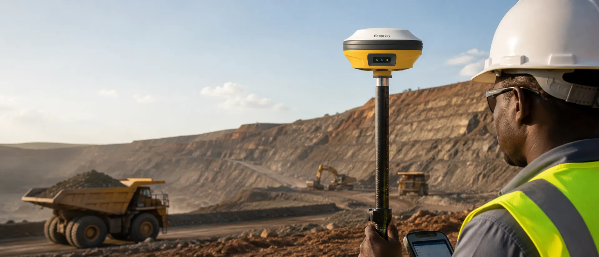 A surveyor using a GNSS receiver on site
